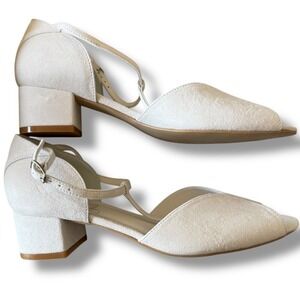 Jade Bridal Suede Luxury Leather White T-Strap Wedding Sandals heels Sz 9 $303